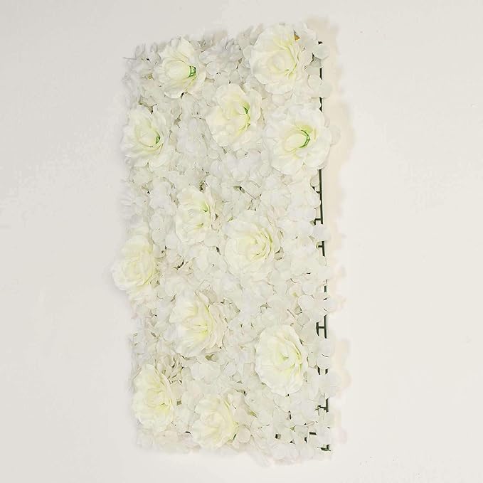 Efavormart 4 Pack 11 Sq ft. UV Protected Cream 3D Silk Rose & Hydrangea Flower Panel Wall Mat for DIY Party Centerpieces Decor