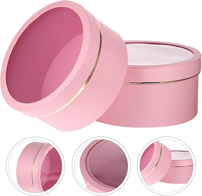 TOVINANNA 2pcs Floral Packaging Boxes with Lids for Valentine S Day Round Window PVC Flower Boxes Coated Paper Lightweight and Portable for Weddings Birthdays Anniversaries