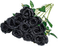 Nubry Artificial Silk Rose Flower Bouquet Lifelike Fake Rose for Wedding Home Party Decoration Event Gift 10pcs (Black)