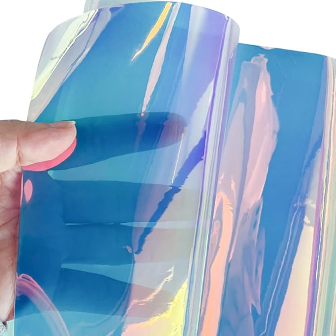 ONEART | 16 Gauge Holographic Iridescent Plastic Vinyl, 16"x54" Transparent Vinyl Fabric-Opal White