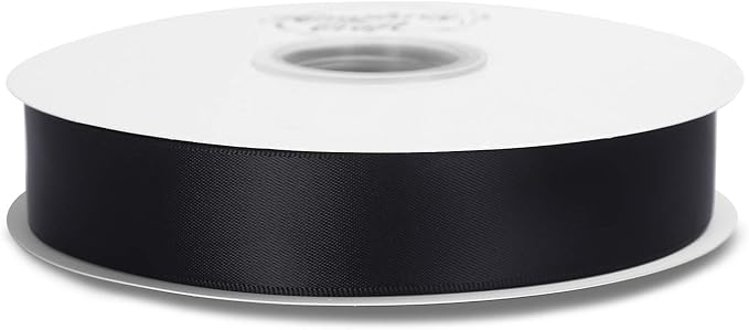 Humphrey's Craft 1 Inch Black Double Faced Satin Ribbon - 50 Yards Variety of Color for Crafts Gift Wrapping DIY Bows Bouquet Decoration Sewing Christmas Tree Wedding and Invitation Card.