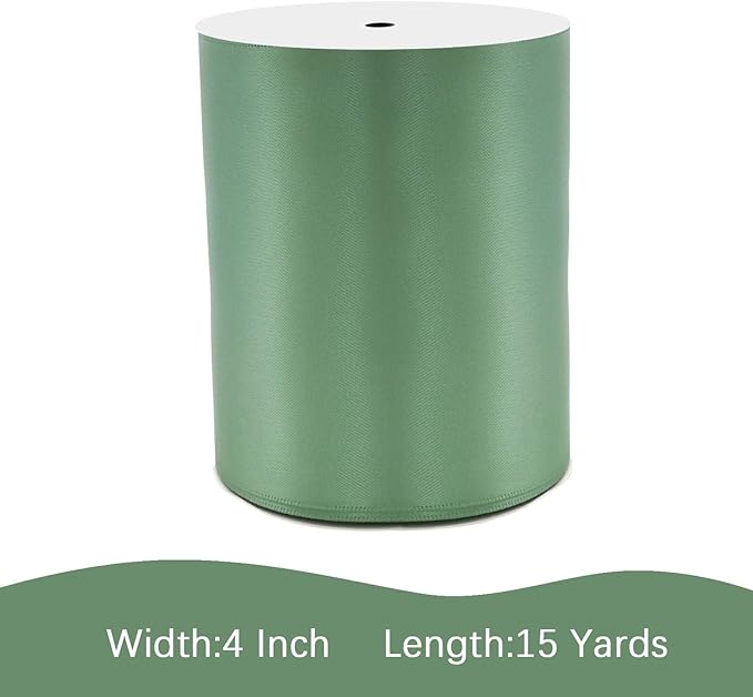 Sage Green Satin Ribbon 4 inch X 15 Yards Polyester Ribbon for Gift Wrapping Very Suitable for Weddings Party Hair Bow Invitation Decorations and More