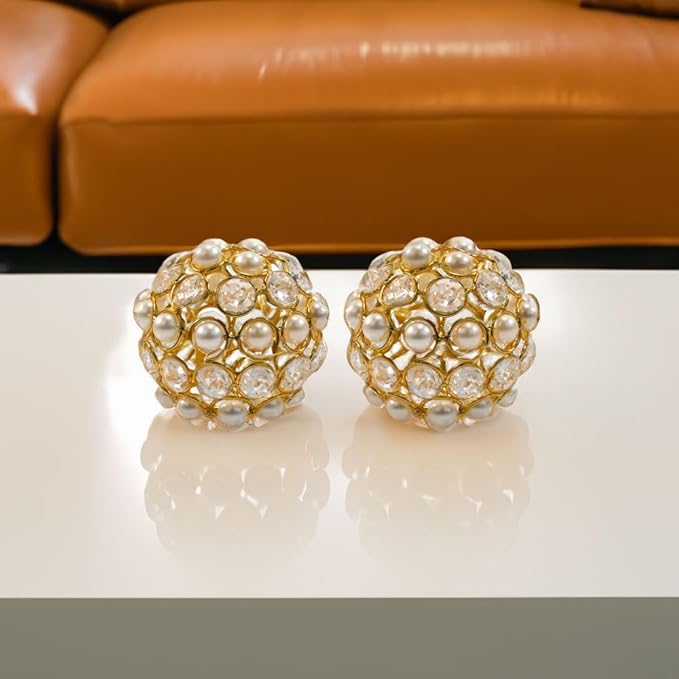 Modern Day Accents 3977 Facetas Perla 3" Gold Cristal & Pearl Spheres - Set of 2, Home Decor, Coffee Table Decor, Decorative Balls, Gem Sphere Ball, Modern Home Decor, Bowl fillers, Gemstone