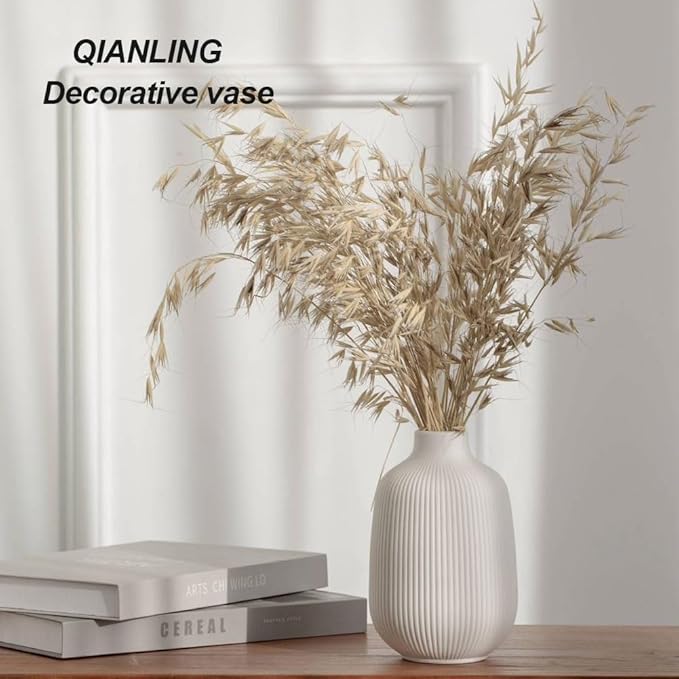 White Ceramic Vase Set of 3, Minimalist Decor, Home Decorative Vase,Modern Ribbed Vases, Vases for Kitchen, Bedroom, Office, Living Room, Bathroom, & Shelf Centerpiece Table Decorations