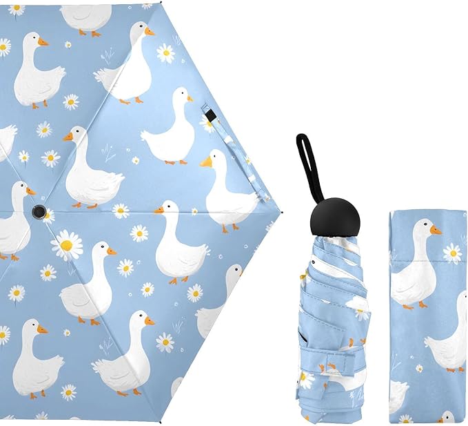 JIPONI Mini Travel Umbrellas for Rain Lily Ducks, Small Umbrella Compact Waterproof Anti-UV Protection Lightweight Portable