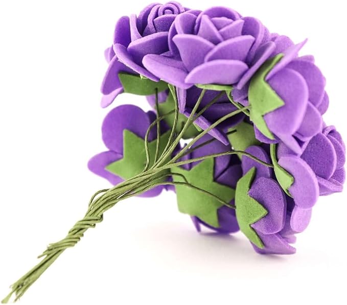 Efavormart 48 Roses | 4" Tall Purple Real Touch Artificial DIY Foam Rose Flowers with Stem, Craft Rose Buds