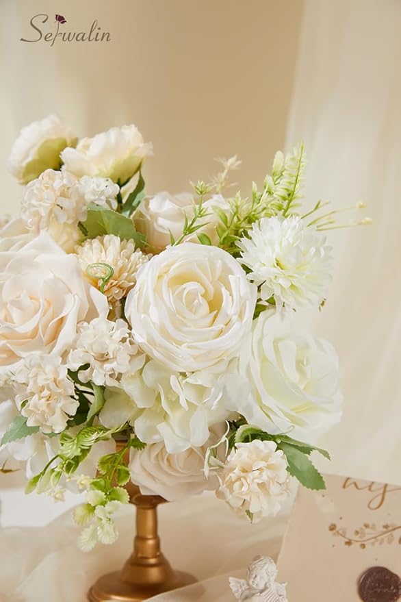 Serwalin Artificial White Spring Flowers for Decoration, DIY, Home Decor, Table Centerpieces, Cake Toppers, Wedding Bouquets & Parties