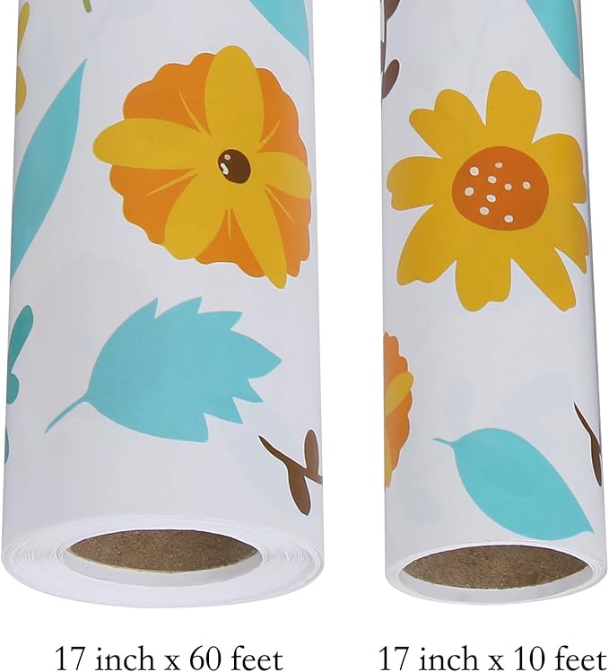 Aimyoo Floral Wrapping Paper Jumbo Roll 17 in x 60 ft, Blue Orange Flower Gift Wrap for Wedding Bridal Shower Birthday