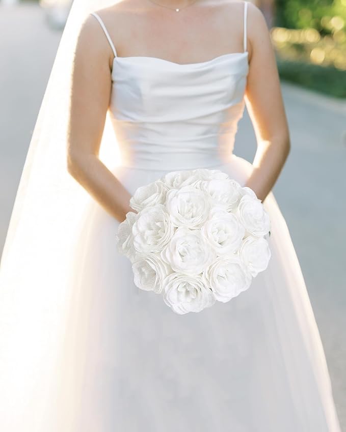Glitter Flowers,30PCS White Roses Artificial Roses with Stems for Wedding Bouquet Party Christmas Home Decor(White)