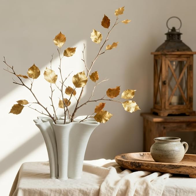 White Ceramic Vase for Home Decor, Boho Artistic Irregular Shape Decorative Vase, Unique Modern Accent for Living Room Bedroom or Entryway