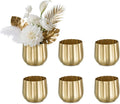 Gold Vases Compote Centerpiece Planter: 4" Ribbed Metal Vase Small Compote Bowl Planter Pot with Drainage Hole for Wedding Table Centerpiece Indoor Plants Set of 6