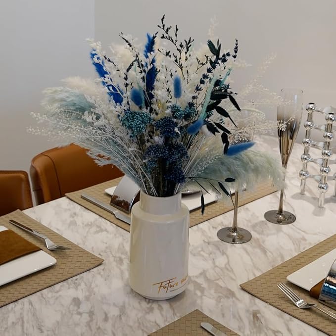 Natural Dried Pampas Grass Bouquet, 17" Blue Pampas Grass, Lavender Decor, Bohemian Style Family Wedding Country Farmhouse Decorated with Dried Flowers