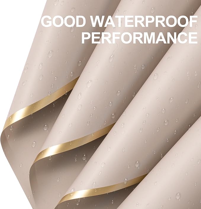 WRAPAHOLIC 20 Sheets Flower Wrapping Paper - 22.4 x 22.4 inch Nude Color with Gold Edge Water-Resistant Floral Bouquet Wrapping Paper, Florist Supplies Packaging Paper for Wedding Birthday Gift DIY