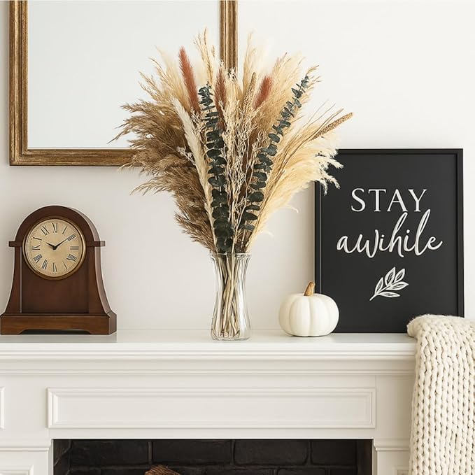 Dried Flowers Bouquet,Pampas Grass for Boho Decor,Rustic Farmhouse Flower for Bohemian Home,Bedroom,Living Room,Wedding Table Centerpieces(Bouquet A)