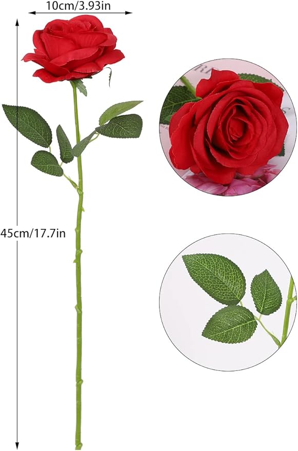Artificial Rose Flower Red Flowers Red Rose Flowers Silk Flowers 12 pcs with Long Stem Silk Roses Bouquet for Wedding Bridal Shower Party Home Decoration