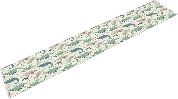 Cartoon Dinosaur Table Runner,Kids Boys Cute Colorful Animal Dino Abstract Print Tablecloth Burlap for Hotel Indoors Outdoor Dining Room Kitchen Holiday Party, 13x80in