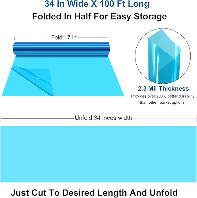 100 ft x 34 in Extra Wide Cellophane Wrap Roll Blue, Translucent Cellophane Roll for Gift Baskets Wrap, Colored Cellophane Wrapping Paper for Treats, Candies, Holiday, Birthday, Baby Shower Decoration
