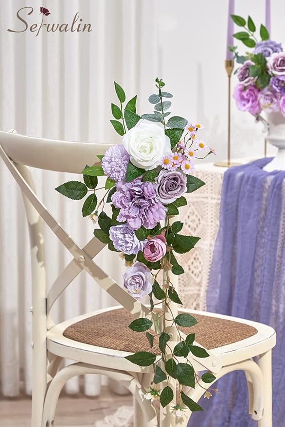 Serwalin Artificial Flowers Silk Flowers Wedding Cake Flowers Purple Fake Flowers Box Set for DIY Wedding Bouquets Table Centerpieces Arrangements Baby Shower Home Decor