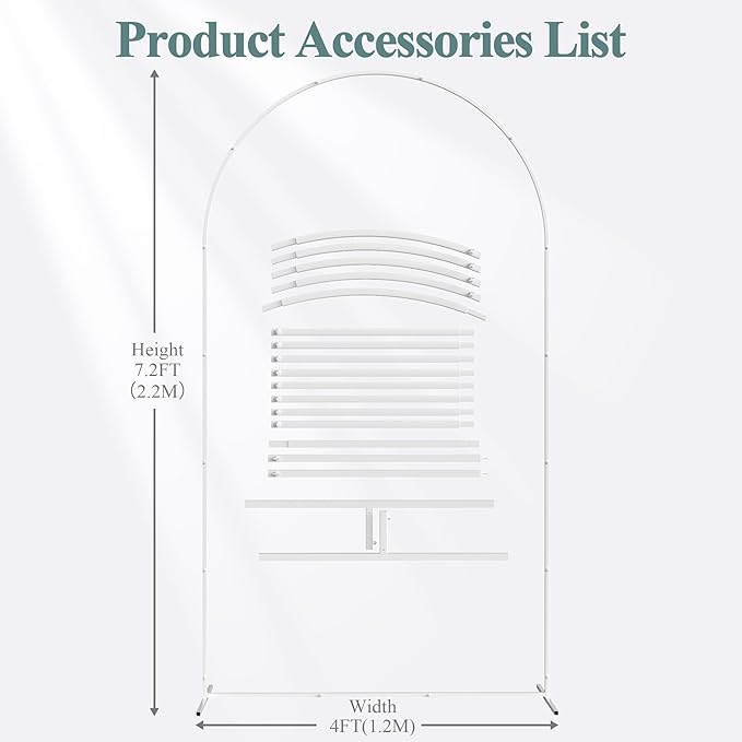 Fomcet 7.2x4FT Metal Arch Backdrop Stand Wedding Arch Frame White Balloon Arched Stand for Ceremony Birthday Party Graduation Bridal Baby Shower Anniversary Background Decoration