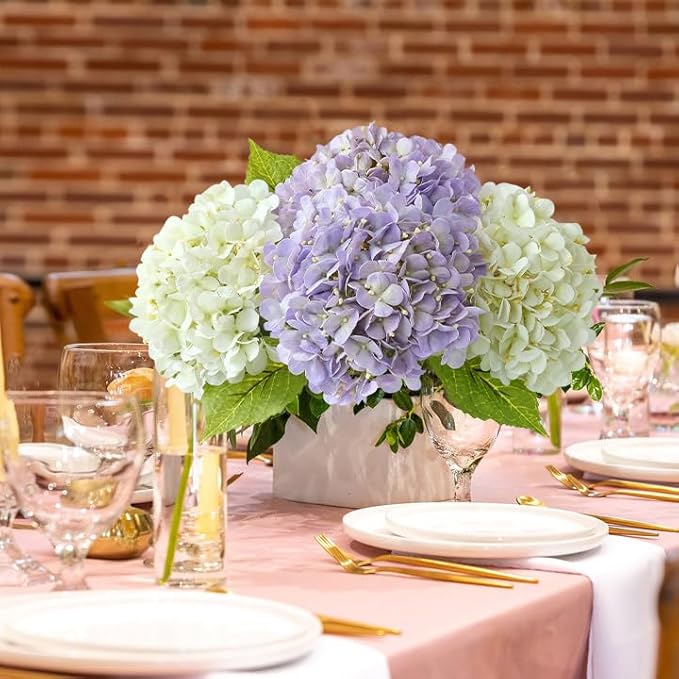 4Pcs 20" Purple Real Touch Fake Hydrangea Flowers,Full Fake Flowers for Bouquet Table Centerpieces Spring Wedding Indoor Home Outdoor Baby Showers