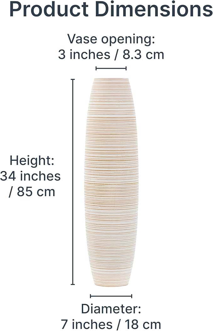 Leewadee Large White Home Decor Floor Vase - Wooden 34 inch Tall Farmhouse Decor Flower Holder for Fake Plant and Pampas Grass