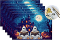 PVC Placemats Set of 6 Wipeable Table Mats Washable Heat Resistant Non Slip Vinyl Dining Table Mat for Kitchen Indoor Outdoor Patio Farmhouse Place Mats Halloween Pumpkin Ghosts Castle Decorative
