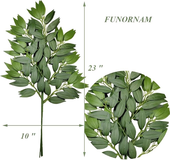 60Pcs Italian Ruscus Greenery Stems Artificial Silk Greenery Leaves for DIY Wedding Arch Bouquet Filler Table Centerpieces Home Indoor Decor