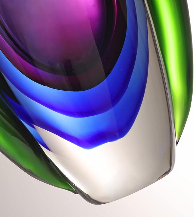 Luxury Lane Hand Blown Sommerso Oval Art Glass Vase for Decor Centerpiece Table Decoration Purple 8.5 inch Tall