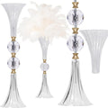 VIJIV Crystal Acrylic Trumpet Vase for Wedding Centerpieces & Home Decor - 21.7" Clear Flower Stand with Ribbed Texture, Gold Accents, Table/Floor Vase for Events, Bridal Showers & Boho Weddings