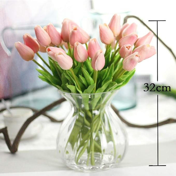 30pcs Artificial Tulips Flowers Real Touch Pink Tulips Fake Holland PU Tulip Bouquet Latex Flowers for Wedding Party Office Home Kitchen Decoration (Pink)