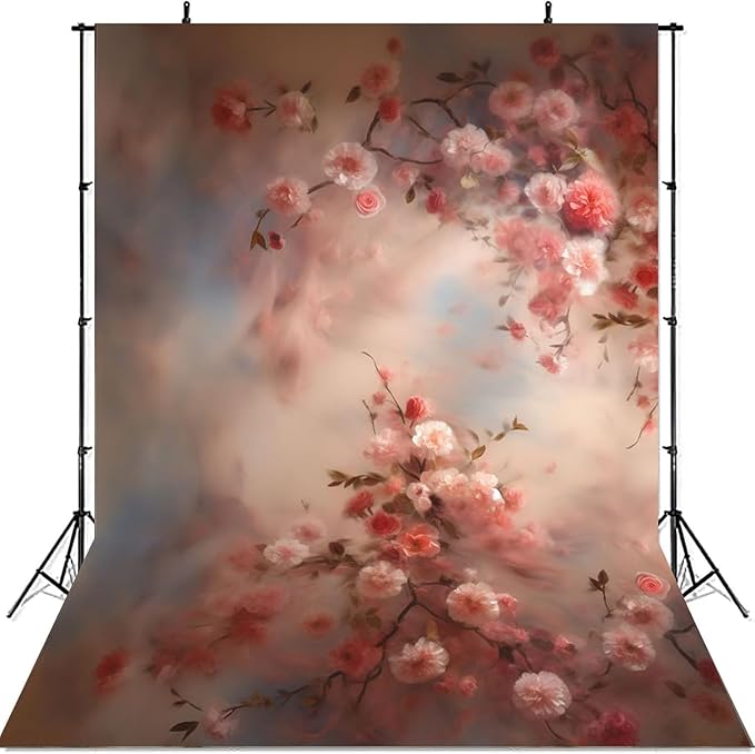 Mocsicka Abstract Floral Backdrop for Photography Pink Cherry Spring Watercolor Painting Floral Background Newborn Baby Shower Princess Girls Portrait Decoration Backdrop (8x6ft)