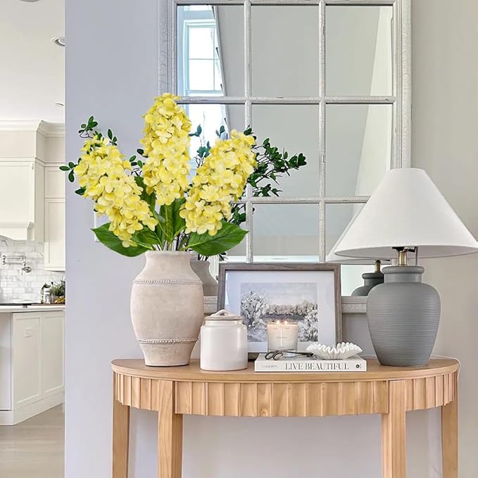 Artificial Hydrangea Flowers Real Touch – 3PCS 24.8" Faux Cone Hydrangea Stems for Tall Vases, Home Décor, Wedding Centerpieces, Floral Arrangements – Butter Yellow