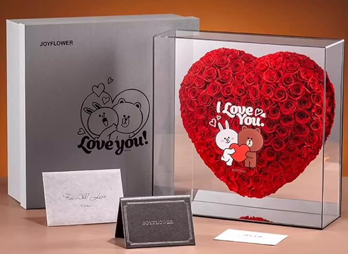 JoyFlower About 140pcs Preserved Roses Gift, Brown & Cony Eternal Roses Birthday Gifts for Women, Long Lasting Flowers with Gift Box for Girlfriend Wife Mom in Valentines Day Wedding Anniversary