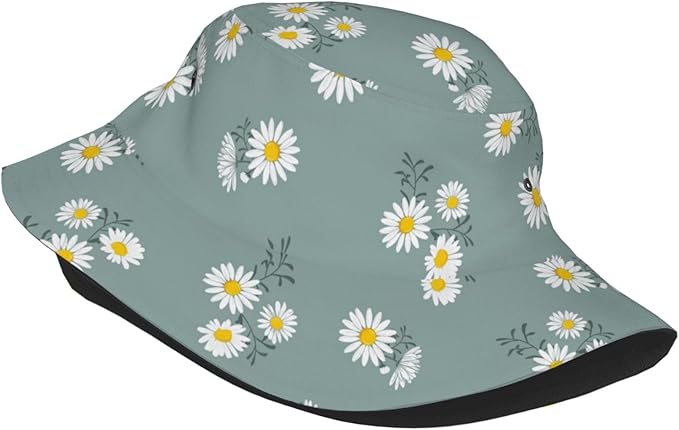 Small Daisy Green Chrysanthemum Flower Bucket Hats Fashion Sun Cap Packable Outdoor Fisherman Hat for Women and Men