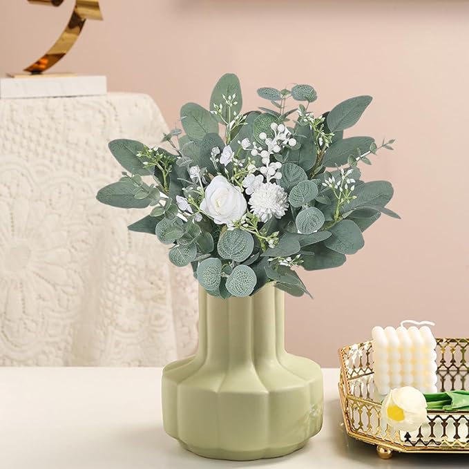240Pcs 6 Kinds Mixed Eucalyptus Leaves Stems Bulk Artificial Silver Dollar Leaves Picks Dried Eucalyptus Bundle Faux Spray for Wedding Vase Bouquet Decor (Eucalyptus Leaves Stems-240)