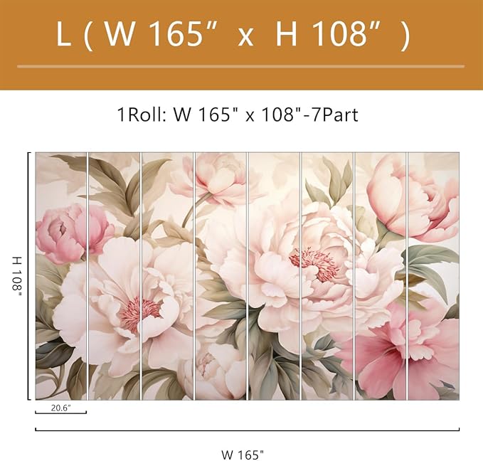 Pink Floral Wallpaper Peel and Stick Large Peony Flower Self Adhesive Wall Mural for Living Room Bedroom 157"x108"