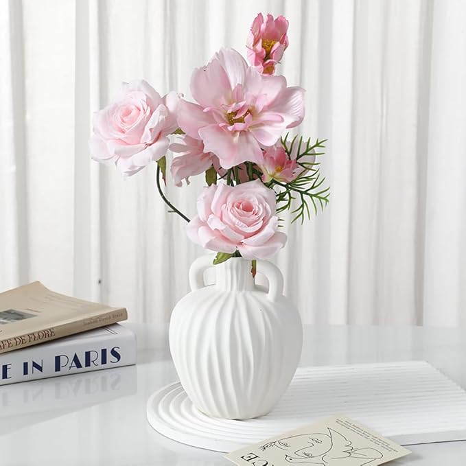 Anding Large Ceramic Rustic Vase 6 inch Minimalist Decorative Farmhouse Tall Vase for Home Decor Living Room Shelf Decor Enterway Wedding Table DecorationWhite(A357White)