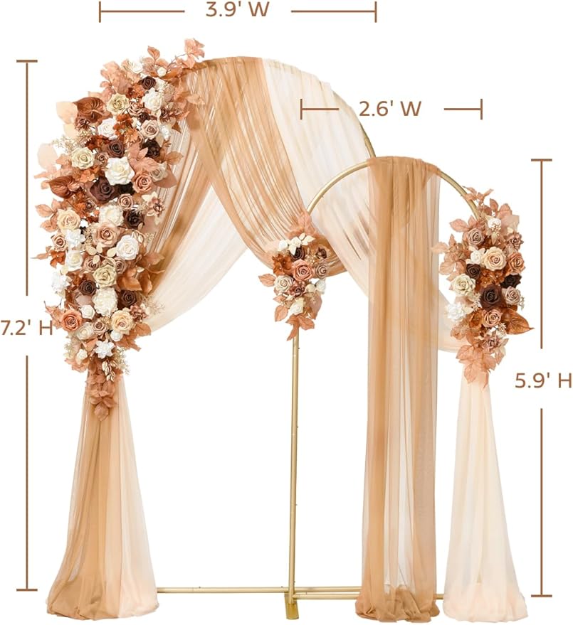 Ling's moment Wedding Arch Backdrop Stand with Flowers - 7.2FT, 6FT Set of 2 Metal Arch Frame with Drapes for Ceremony Decorations - Artificial Floral for Birthday Party, Baby Shower, Rust Boho