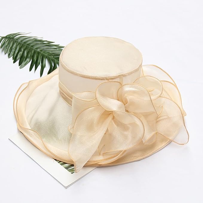 Organza Derby Hats for Women Wide Brim Fascinator Hat Rose Flower Wedding Tea Party Hat