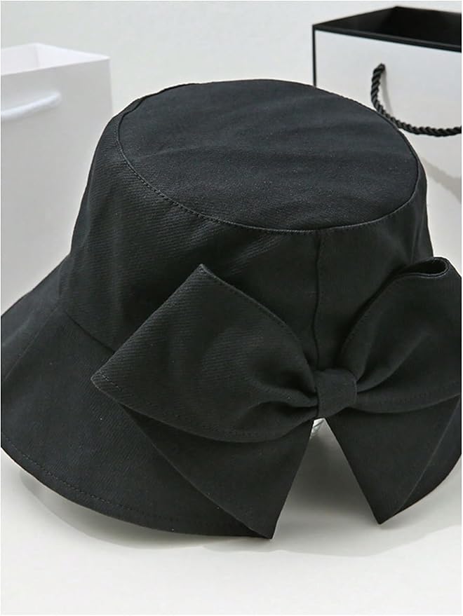 Verdusa Women's Bow Knot Wide Brim Bucket Hats Summer Outdoor Sun Hat