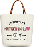 Canvas Tote Bag for Women, Important Stuff Bag with Leather Handle, Reusable Grocery Bags for Shopping Beach Travel