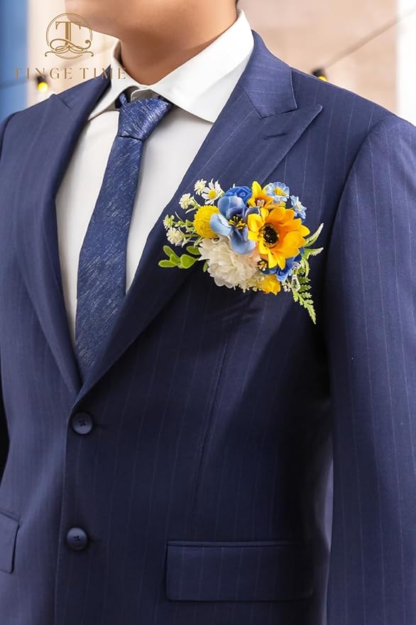 TINGE TIME Sunflower Boutonniere for Men Wedding,Groom and Pocket Boutonniere for Wedding, Prom, Homecoming, Anniversary, Graduation, Christmas Dinner