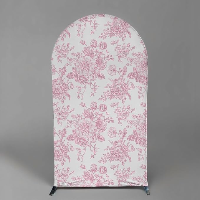 Arch Backdrop Cover Baby in Bloom Baby Shower Arch Stand Spandex Fabric Cover Blue Flowers Floral Pink Bows Girls Birthday Party Baptism Decorations (2.2X5ft,G-4029)