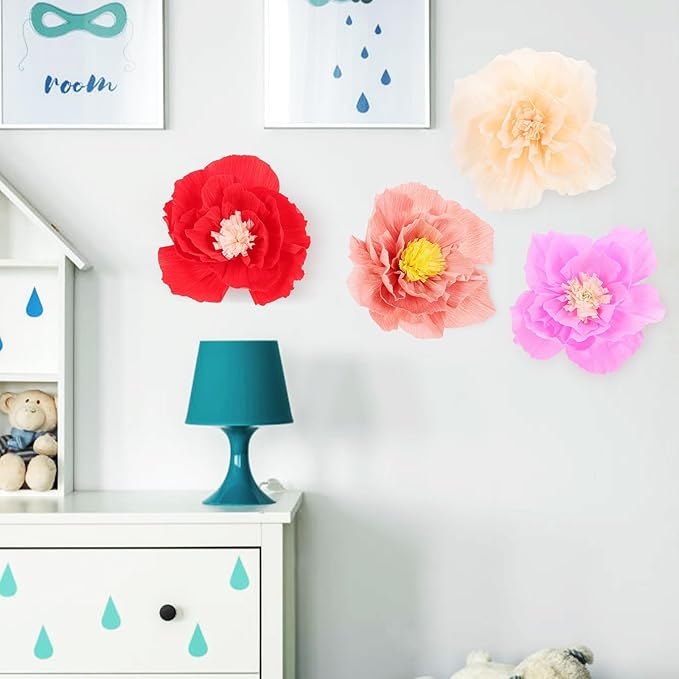 11Pcs Mixed Color Paper Flowers Wall Decorations for Living Party Nursery Holiday Background Showcase Crepe Tissue Floral Decor