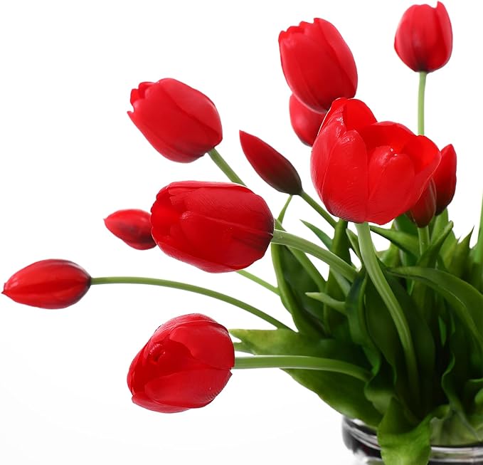 20PCS Black Red Fake Tulips Artificial Flowers Real Touch Latex Faux Tulips UV Resistant Fake Flowers Bouquet for Table Home Decor Party Wedding Garden Decoration