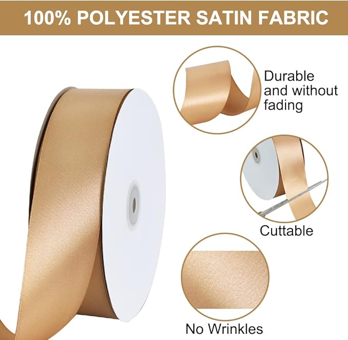 TONIFUL 1-1/2 Inch (40mm) x 100 Yard Dark Gold Wide Satin Ribbon Solid Fabric Ribbon for Gift Wrapping Chair Sash Valentine's Day Wedding Birthday Party Decoration Hair Floral Craft Sewing