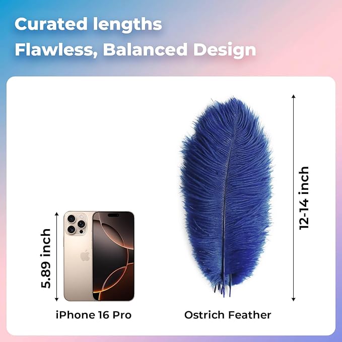 Piokio 20 pcs Natural Navy Blue Ostrich Feathers 12-14 inch(30-35 cm) Bulk for Wedding Party Centerpieces and DIY Clothes Decoration, Gatsby Decorations