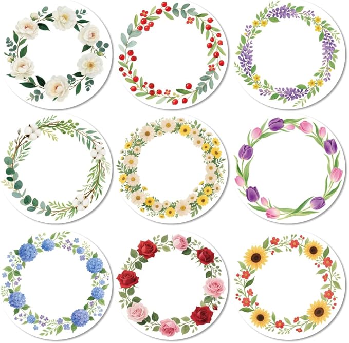 ANATTASOUL Coasters Set of 9 Plant Wreath Pattern Colorful Wooden Coasters Bulk Round Housewarming Gift for New Home, 3.9" Decorative Coffee Table Protection for Farmhouse Bar House Decor