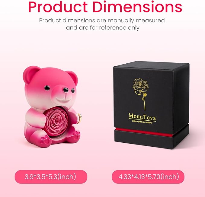 Cute Teddy Bear with Preserved Rose and Necklace, Elegant Bear Roses Gifts with Hidden Jewelry Box for Women, Girlfriend, Wife, Sister, Valentines Day Gift, Forever Eternal Rose Flower Decor