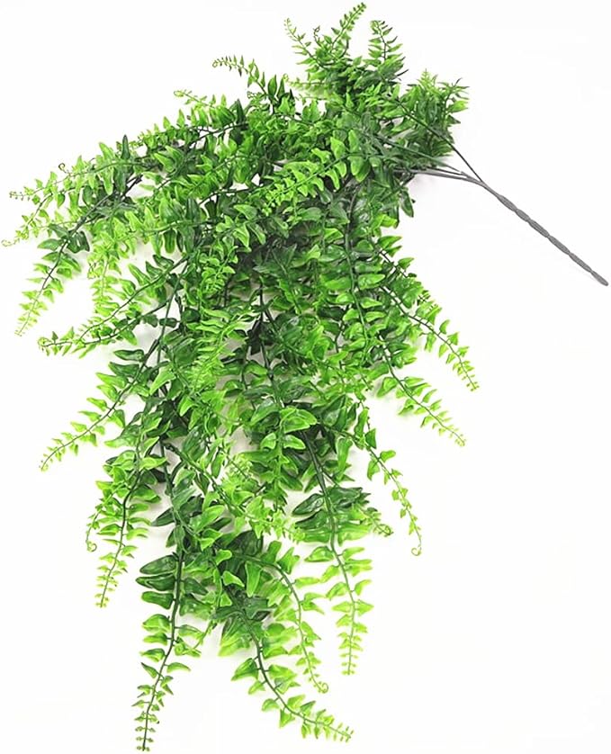 Artificial Boston Hanging Plants, Fake Ferns Ivy Plastic Plant Vine Faux Leaves UV Resistant Vines Greenery for Indoor Outdoor Bathroom Decor Office Garden Party Wedding DIY Decoration 4 Pack